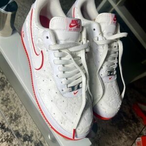 Nike Air Force 1 White and Red Sneakers